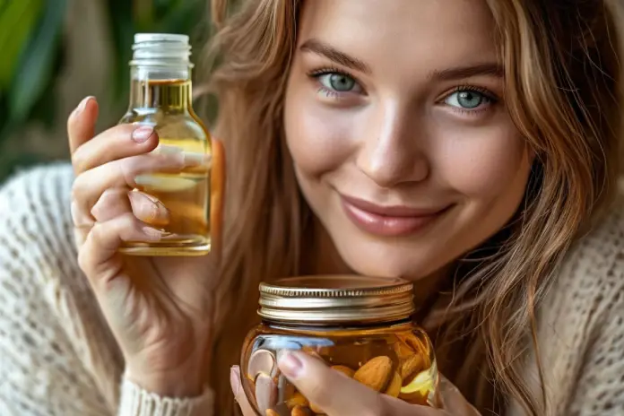 Миндальное масло для лица, фото женщины с маслом
